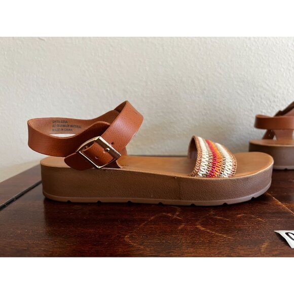 CL By Laundry GHYA Platform Sandals Womens Sz 10 Tan Vegan Buckle Strap Open Toe - Picture 3 of 14